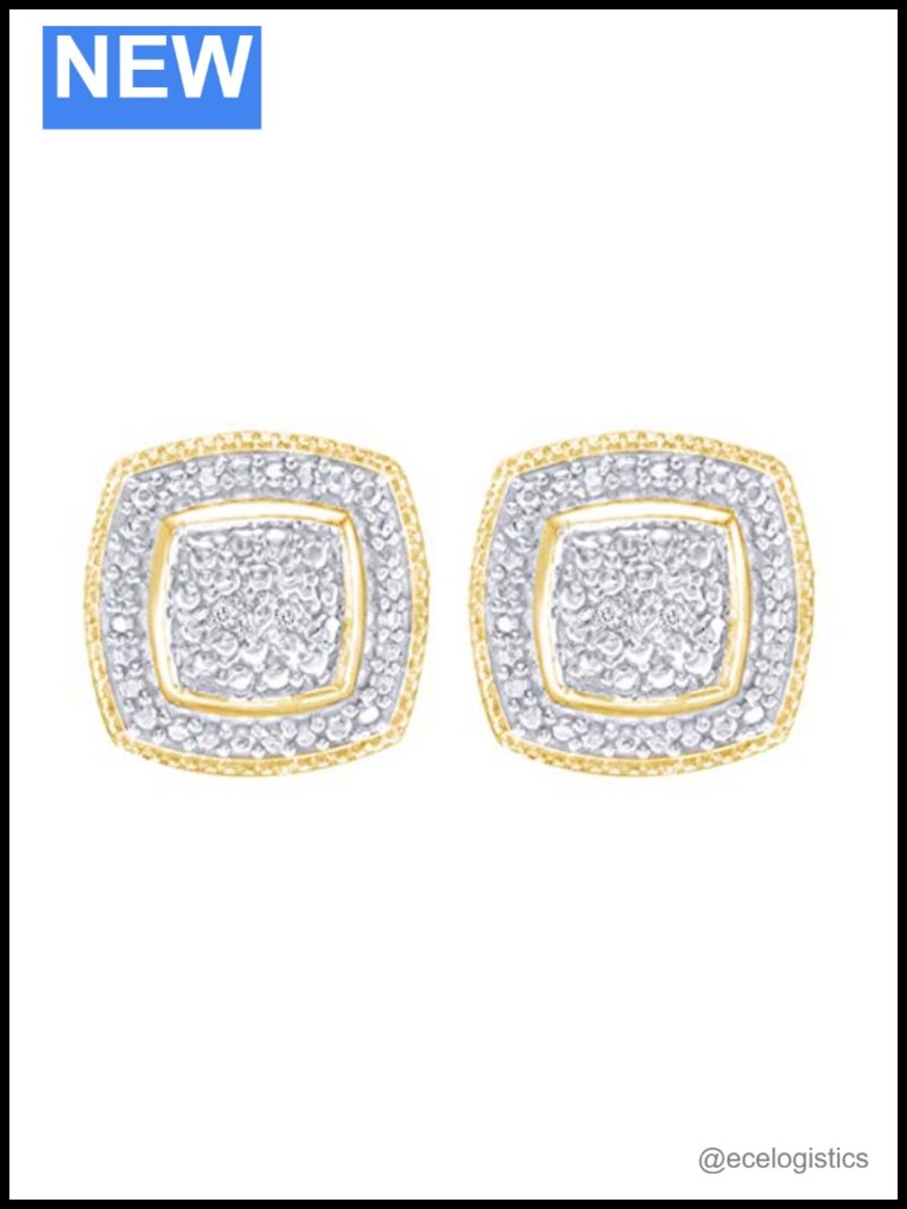 Diamond Accent Cushion Stud Earrings 14K Gold Plated Sterling Silver